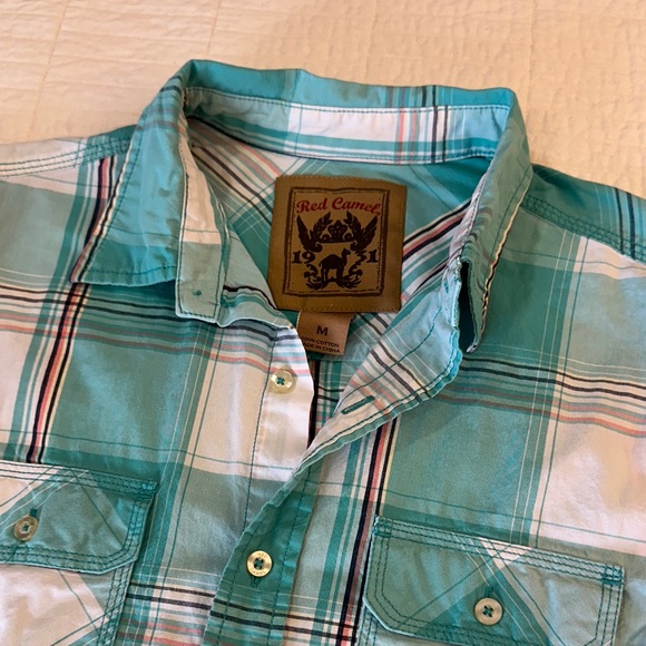 Red Camel Medium Southern Charm Button Down Aqua Plaid EUC - Picture 4 of 7